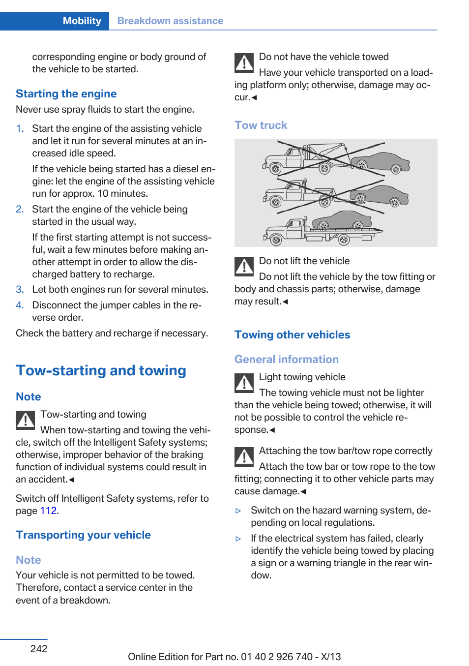 Tow-starting and towing | BMW X5 User Manual | Page 242 / 265