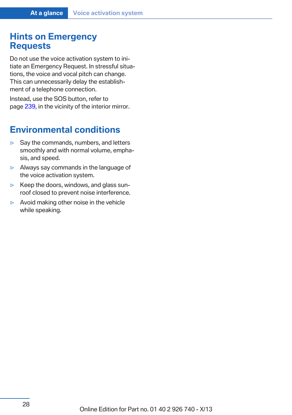 Hints on emergency requests, Environmental conditions | BMW X5 User Manual | Page 28 / 265