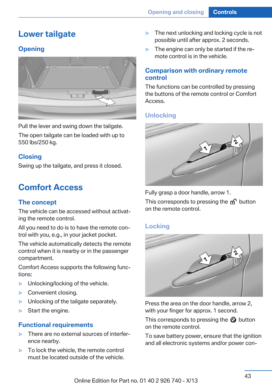 Lower tailgate, Comfort access | BMW X5 User Manual | Page 43 / 265