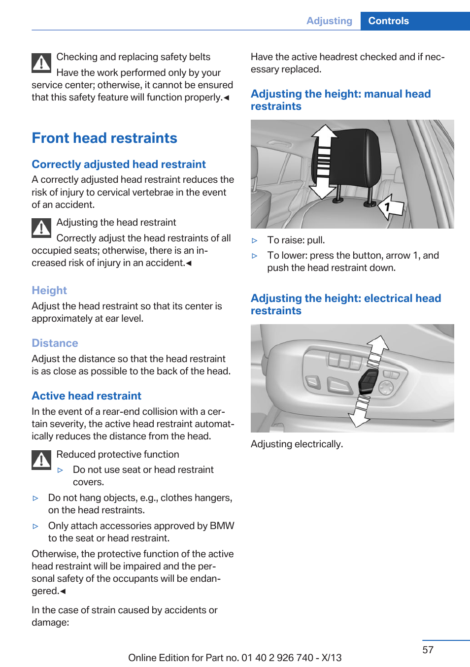 Front head restraints | BMW X5 User Manual | Page 57 / 265