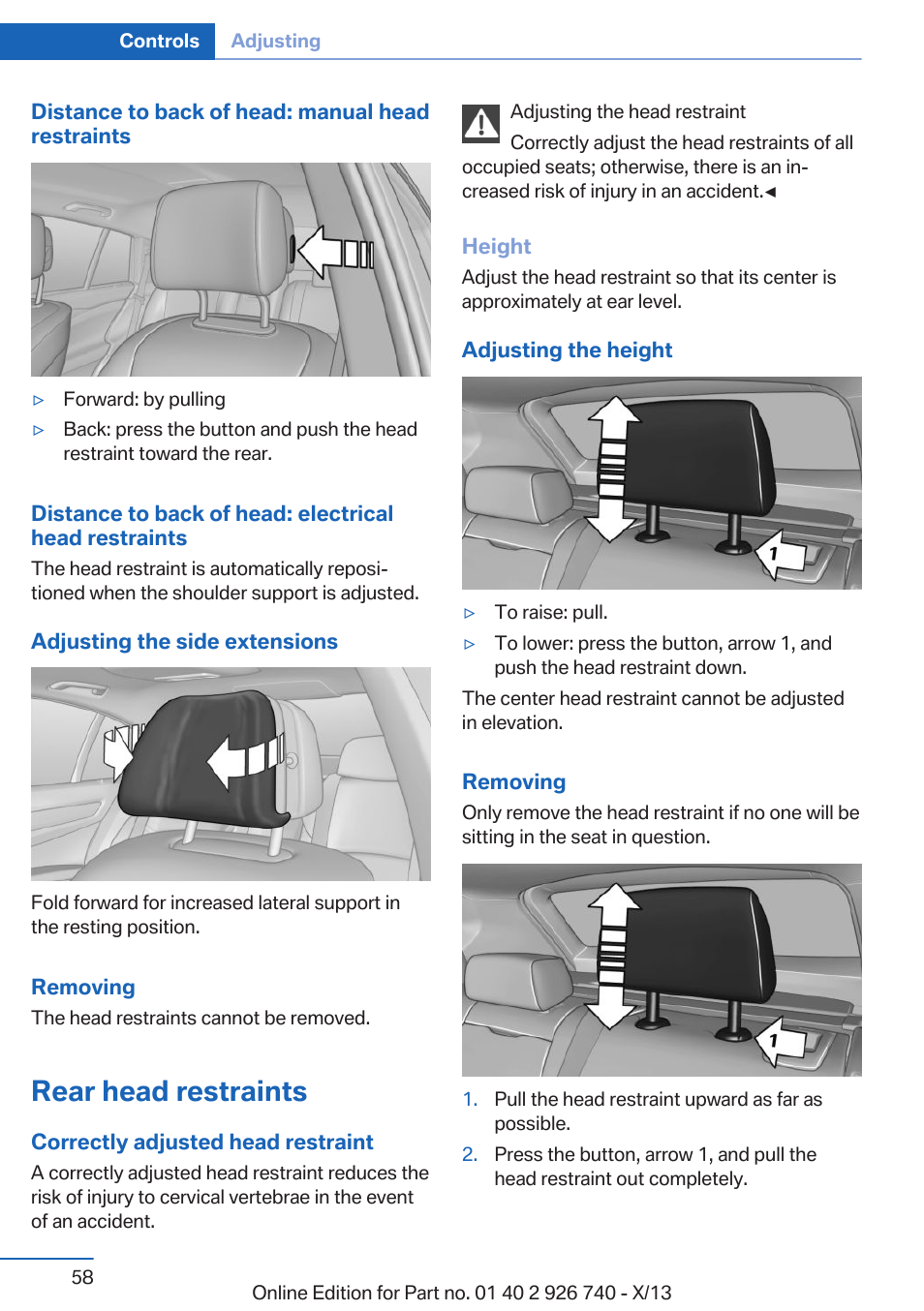 Rear head restraints | BMW X5 User Manual | Page 58 / 265