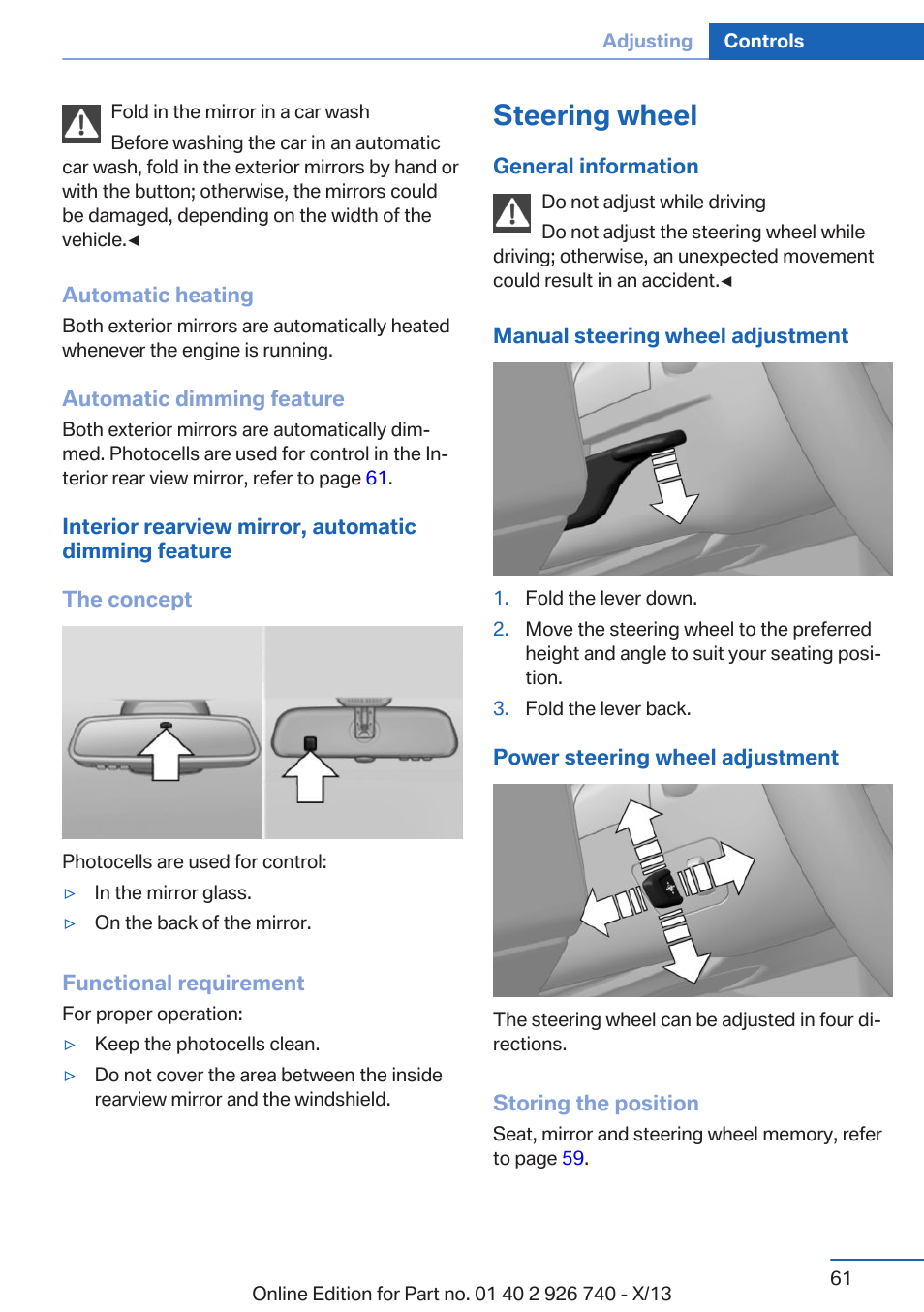 Steering wheel | BMW X5 User Manual | Page 61 / 265