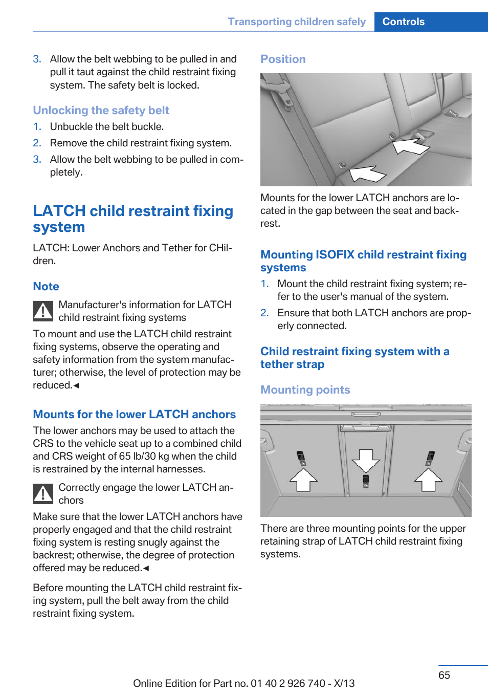 Latch child restraint fixing system | BMW X5 User Manual | Page 65 / 265