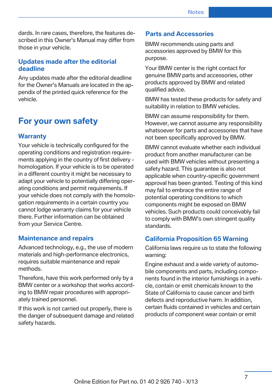 For your own safety | BMW X5 User Manual | Page 7 / 265