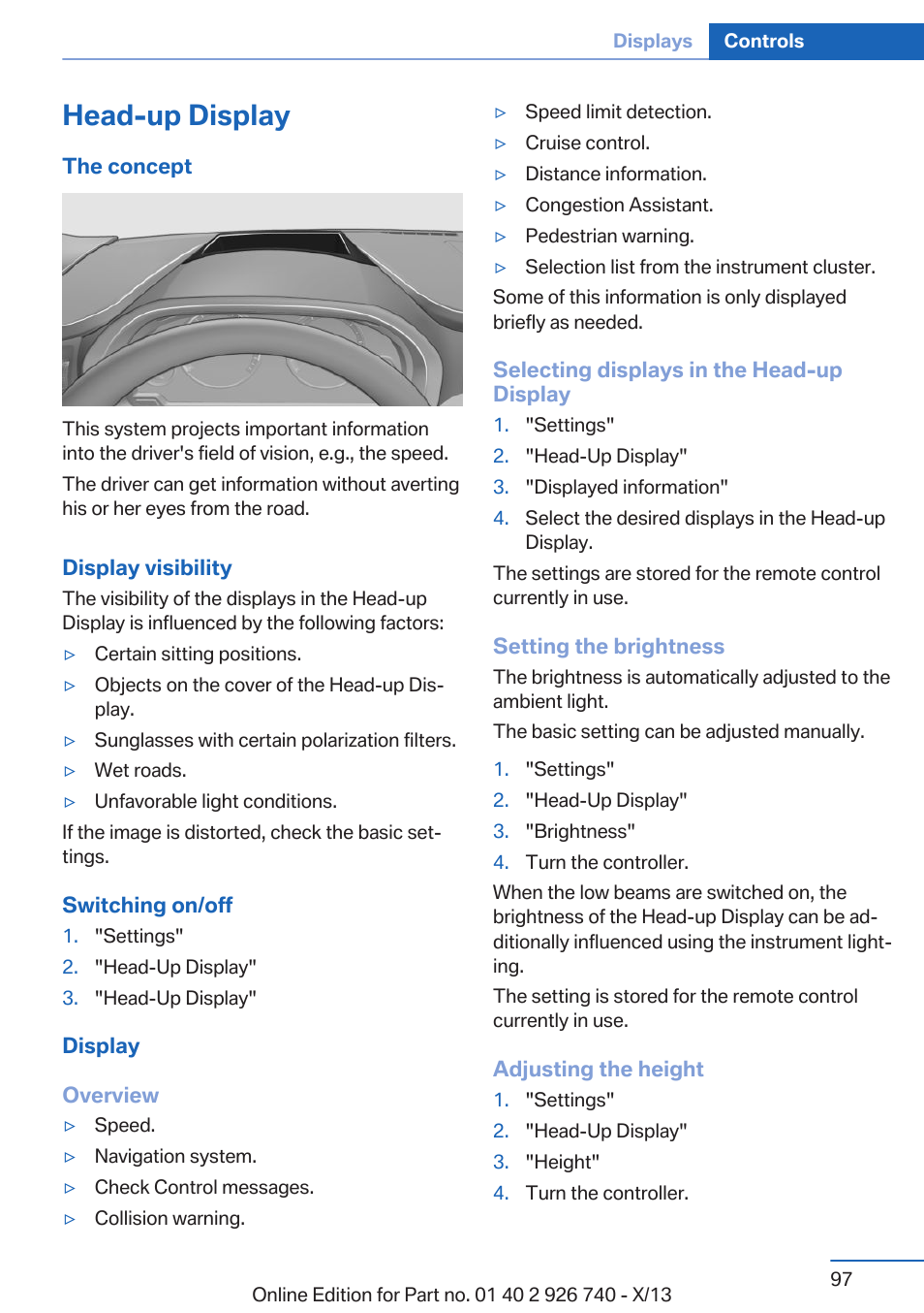 Head-up display | BMW X5 User Manual | Page 97 / 265