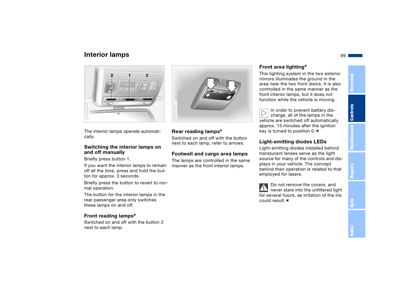 Interior lamps | BMW X5 User Manual | Page 101 / 193