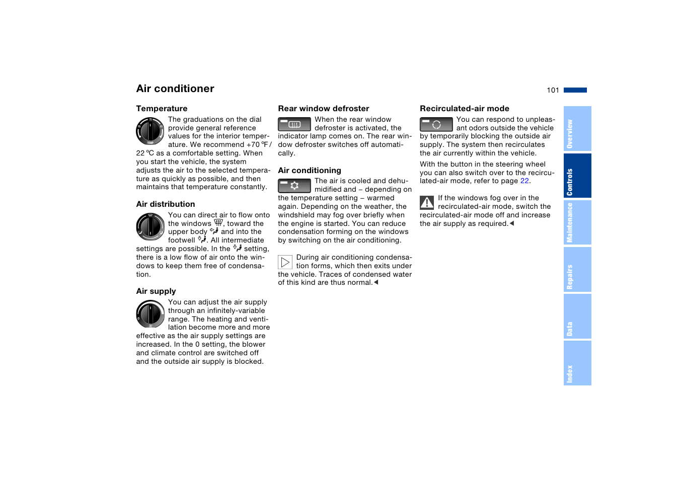 Air distribution, Air conditioner | BMW X5 User Manual | Page 103 / 193