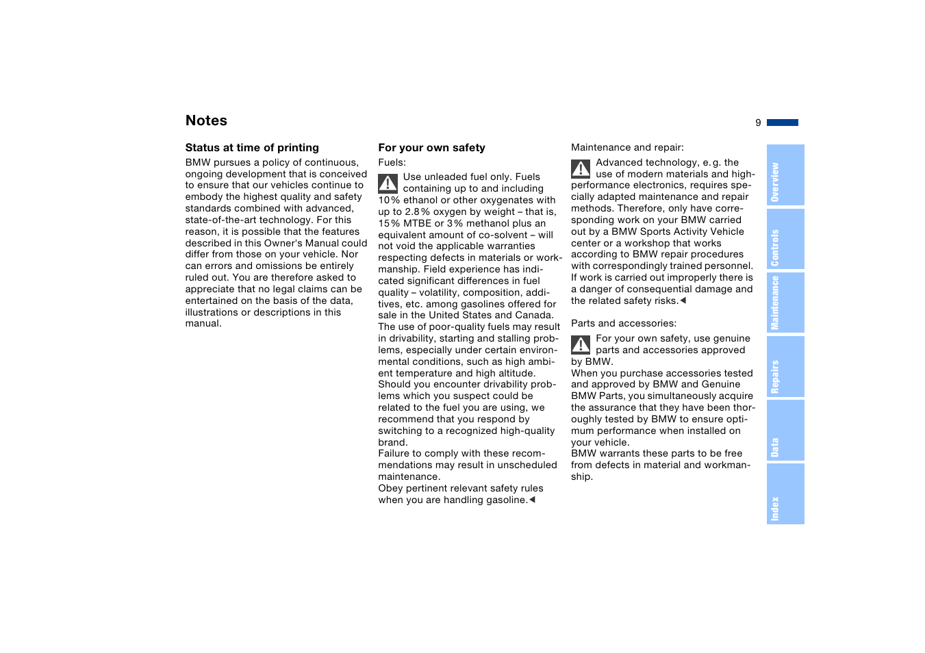 Status at time of printing, For your own safety | BMW X5 User Manual | Page 11 / 193