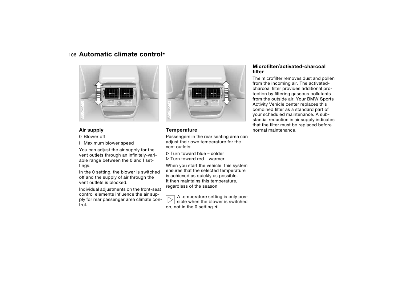 Automatic climate control | BMW X5 User Manual | Page 110 / 193