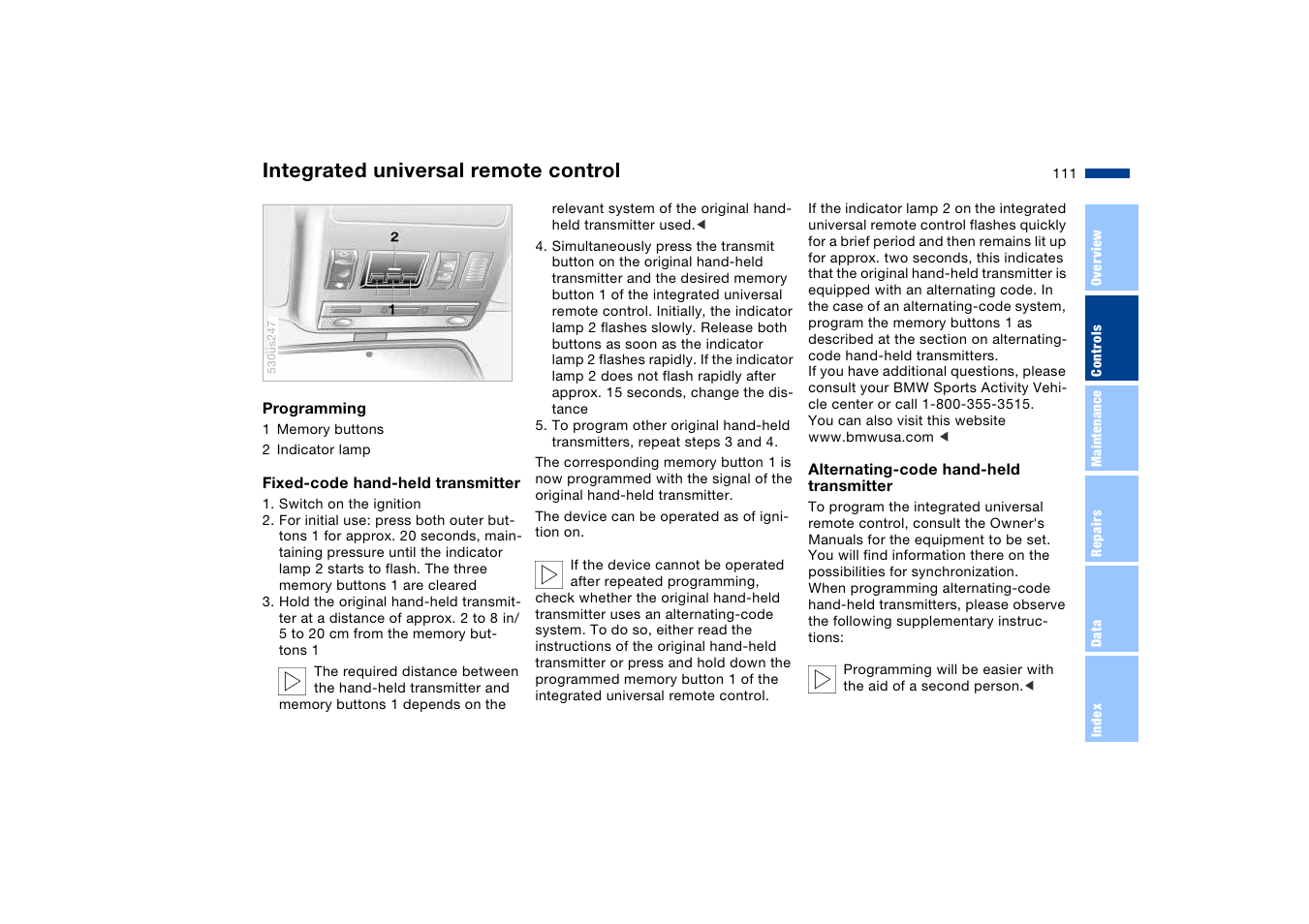 Integrated universal remote control | BMW X5 User Manual | Page 113 / 193