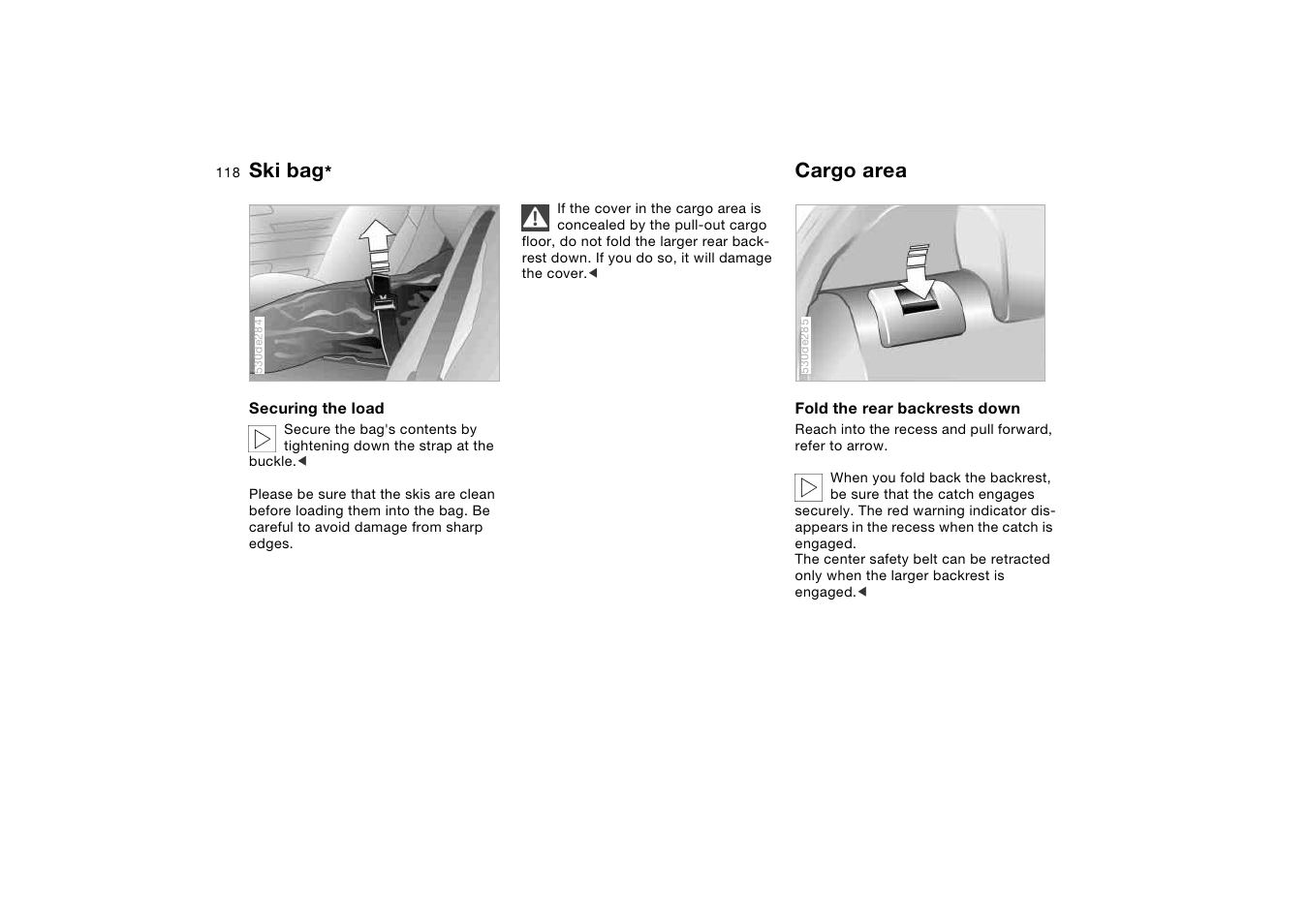 Cargo area, Ski bag | BMW X5 User Manual | Page 120 / 193