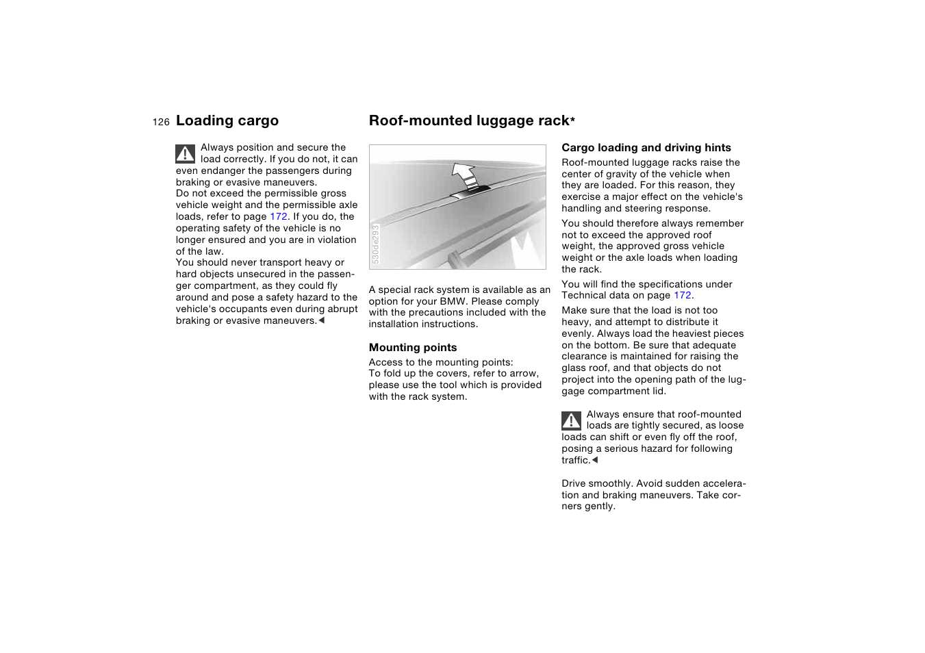 Roof-mounted luggage rack, Loading cargo roof-mounted luggage rack | BMW X5 User Manual | Page 128 / 193