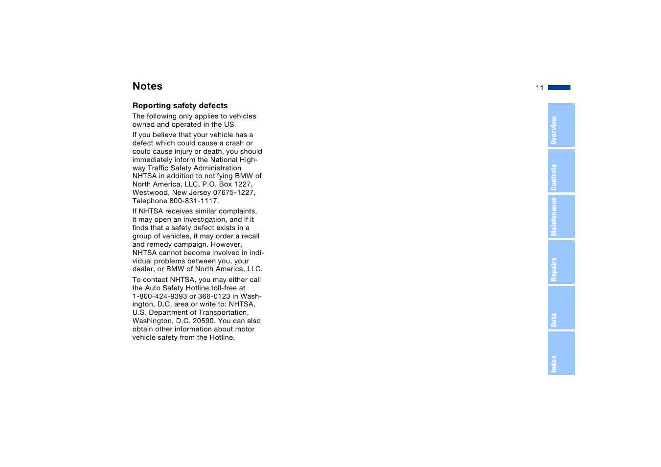 Reporting safety defects | BMW X5 User Manual | Page 13 / 193