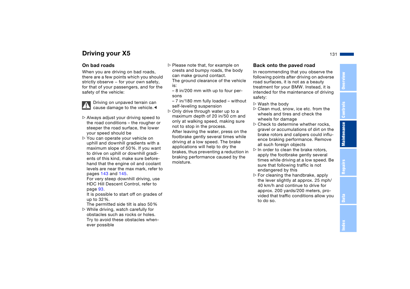 Driving your x5 | BMW X5 User Manual | Page 133 / 193