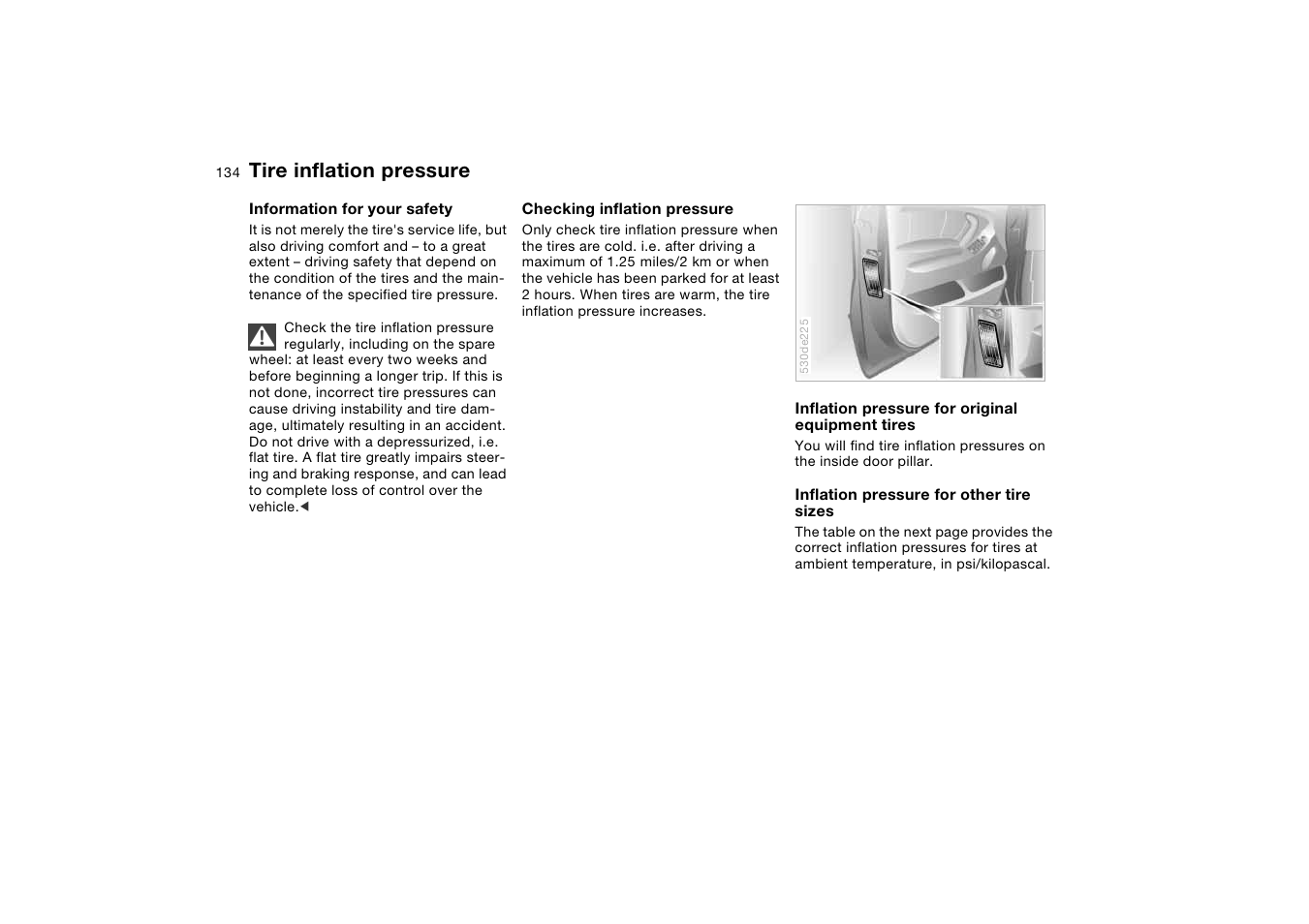 Tire inflation pressure | BMW X5 User Manual | Page 136 / 193
