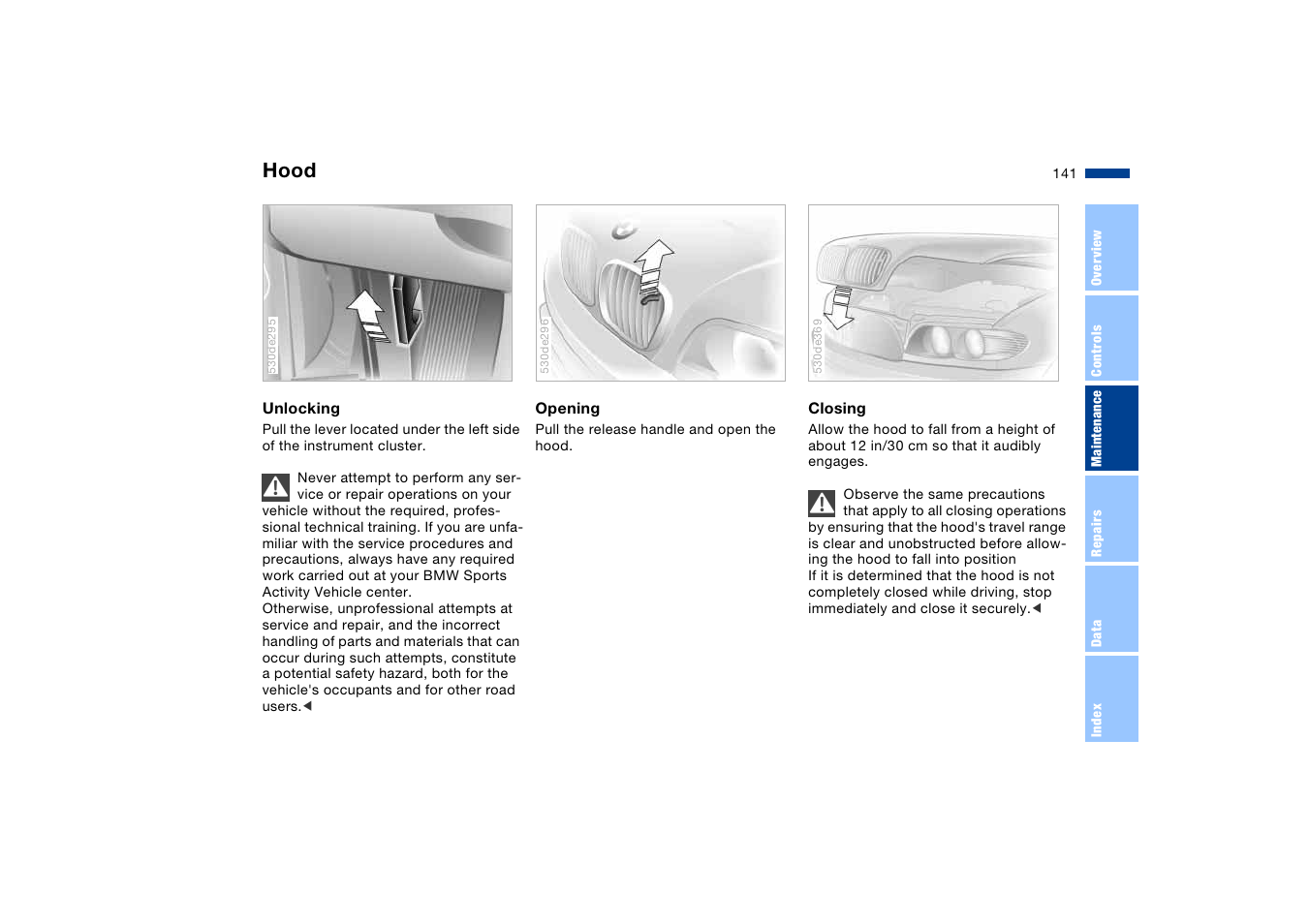 Hood | BMW X5 User Manual | Page 143 / 193