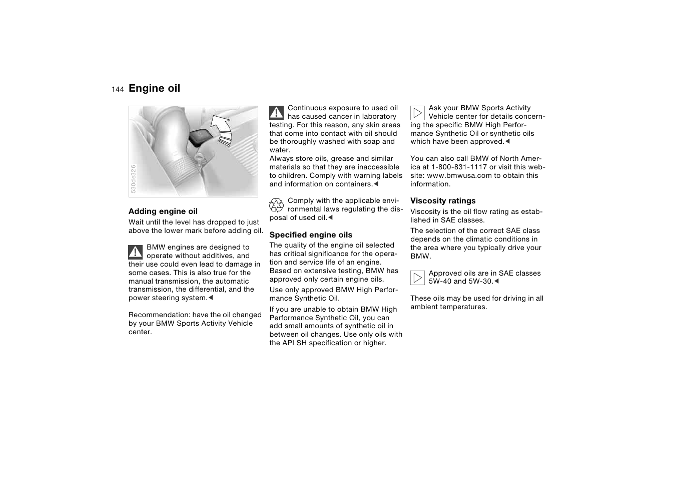 Engine oil | BMW X5 User Manual | Page 146 / 193