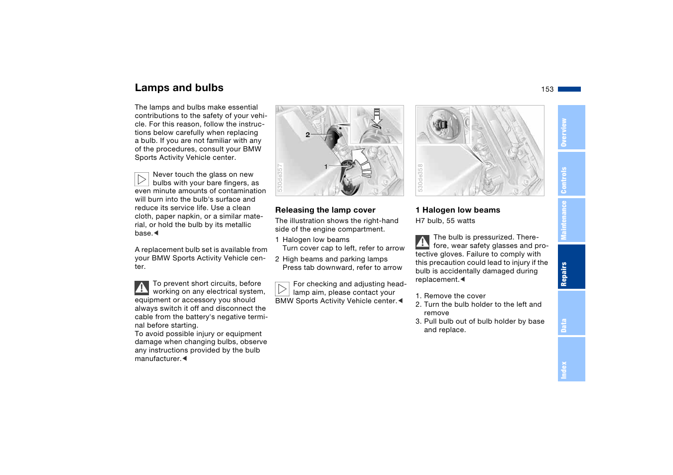 Lamps and bulbs | BMW X5 User Manual | Page 155 / 193