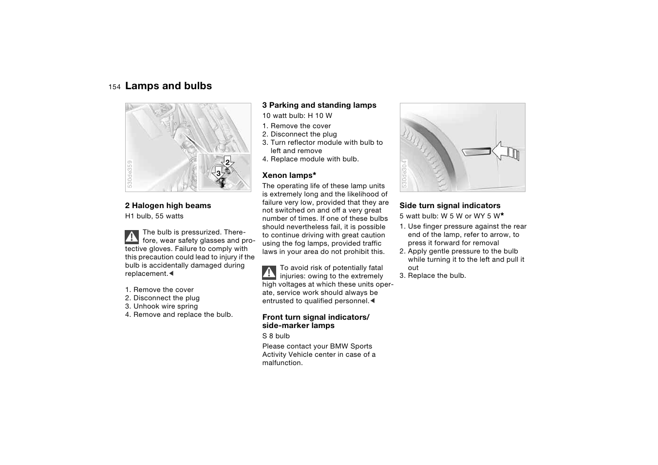 Lamps and bulbs | BMW X5 User Manual | Page 156 / 193