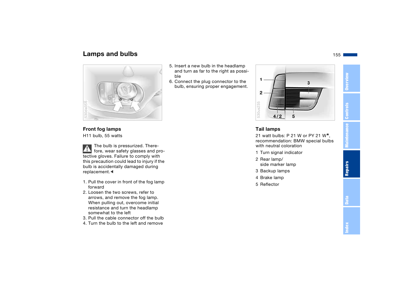 Lamps and bulbs | BMW X5 User Manual | Page 157 / 193