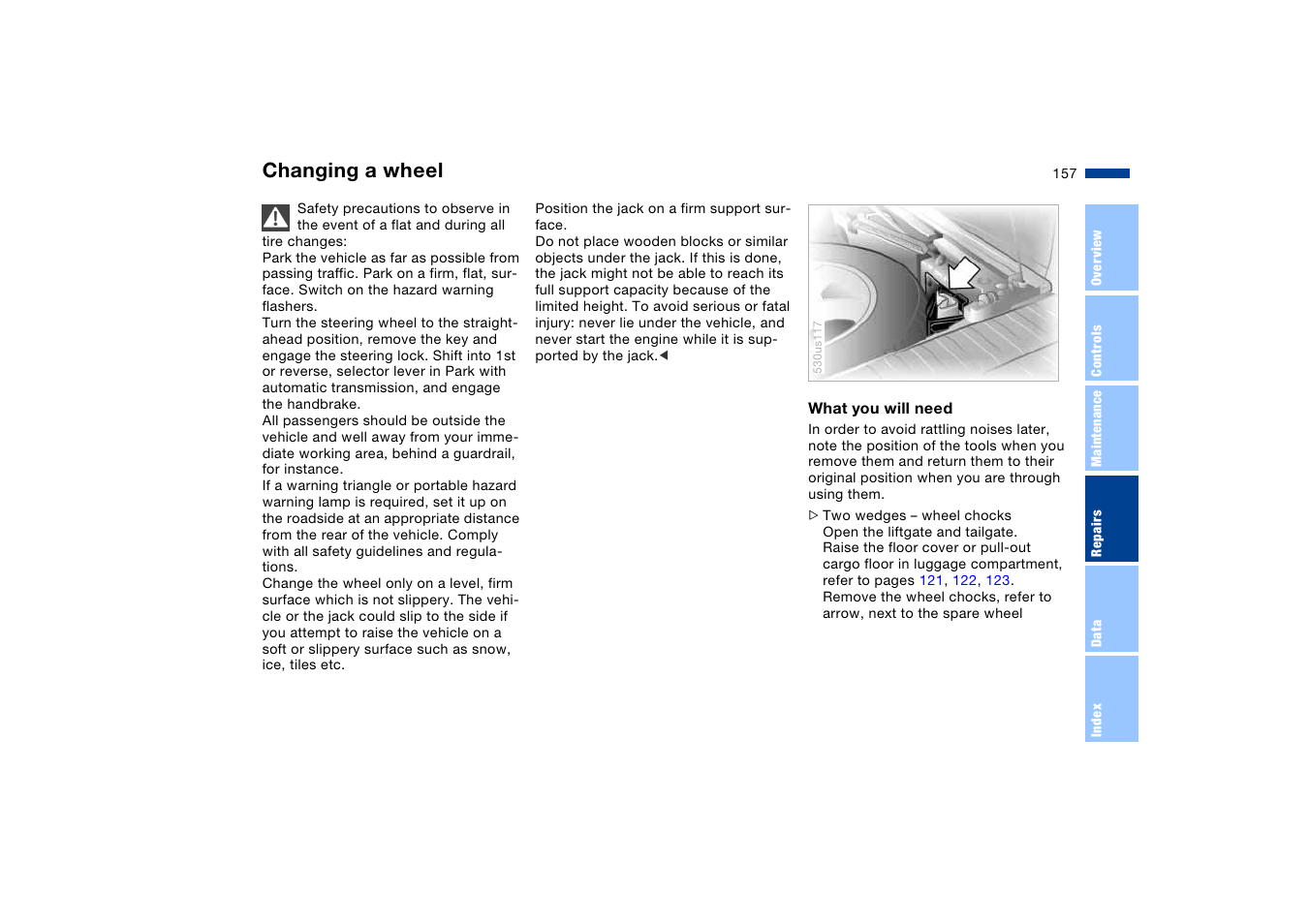 Changing a wheel | BMW X5 User Manual | Page 159 / 193