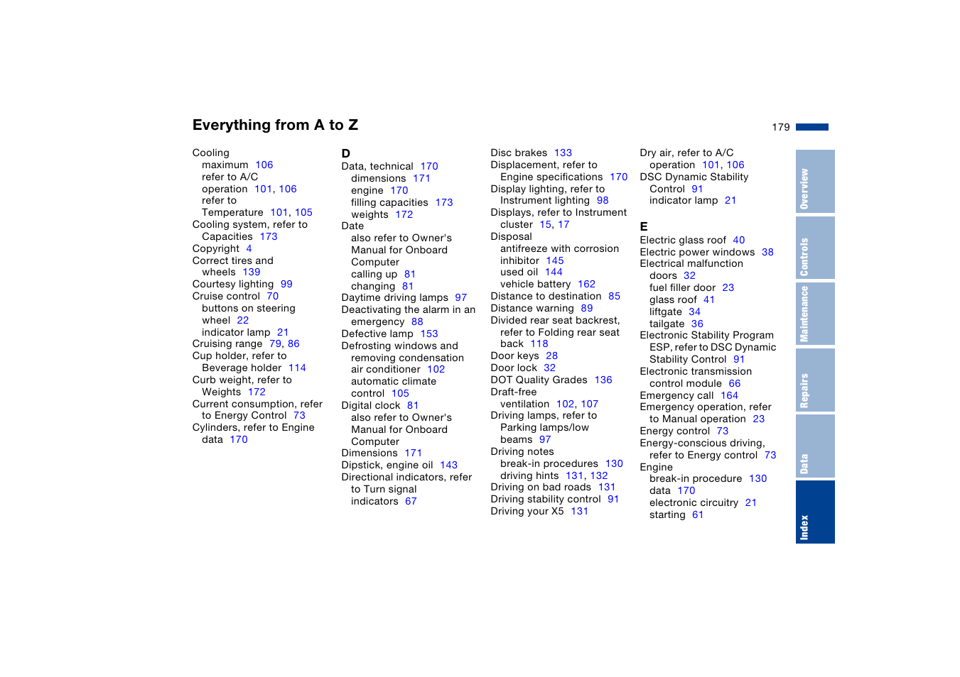 Everything from a to z | BMW X5 User Manual | Page 181 / 193