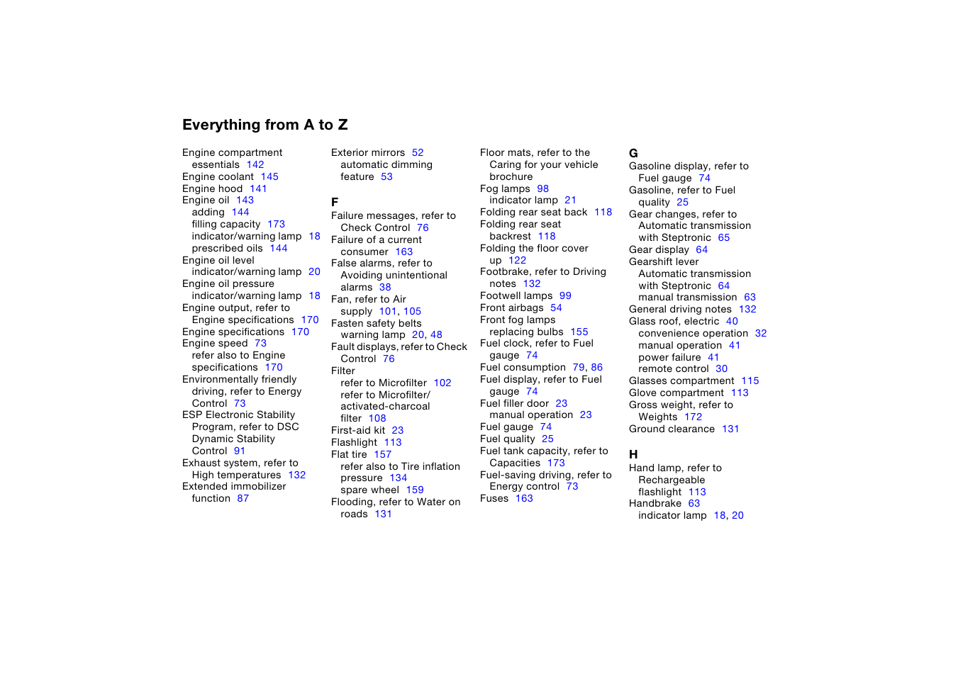 Everything from a to z | BMW X5 User Manual | Page 182 / 193