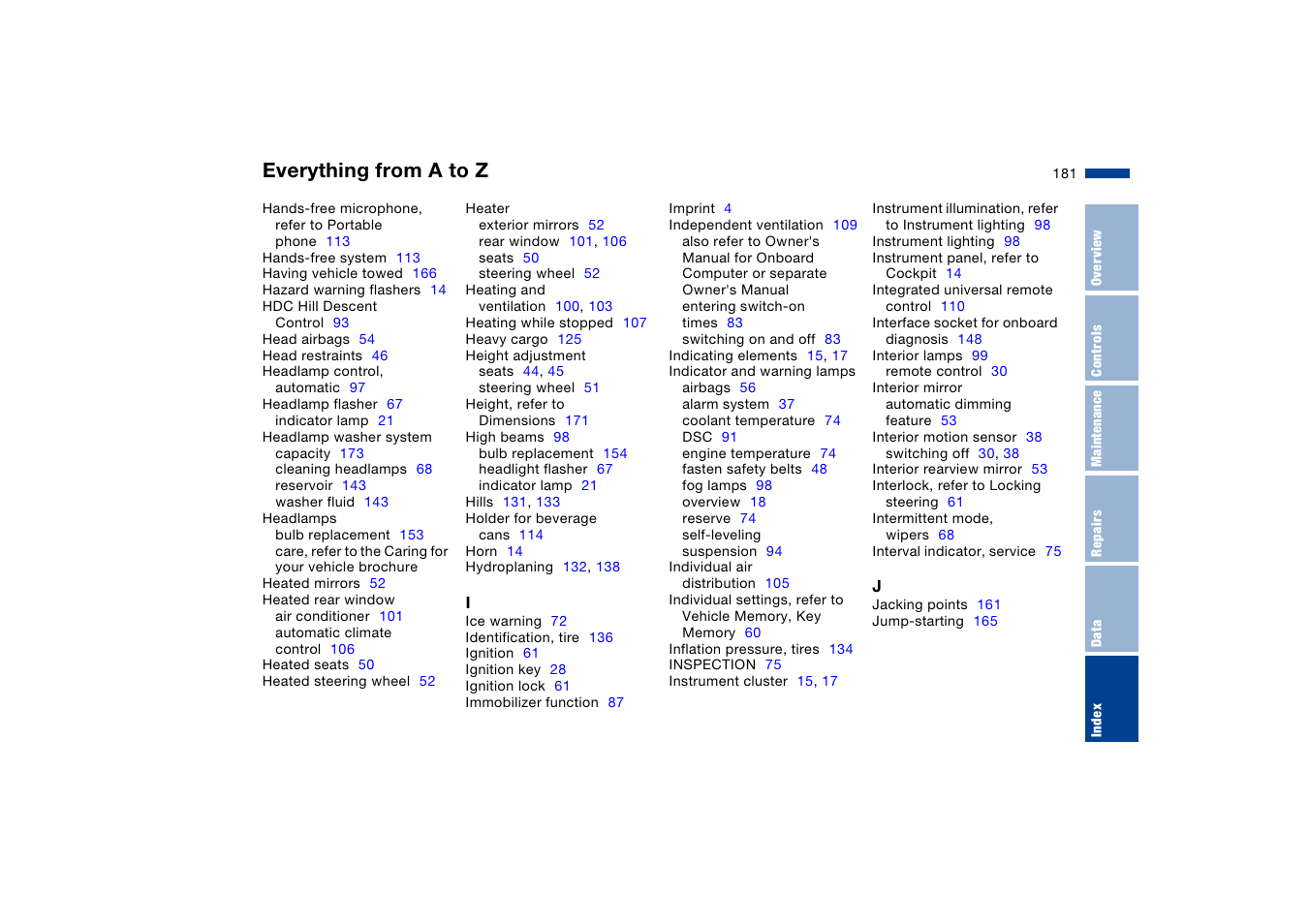 Everything from a to z | BMW X5 User Manual | Page 183 / 193