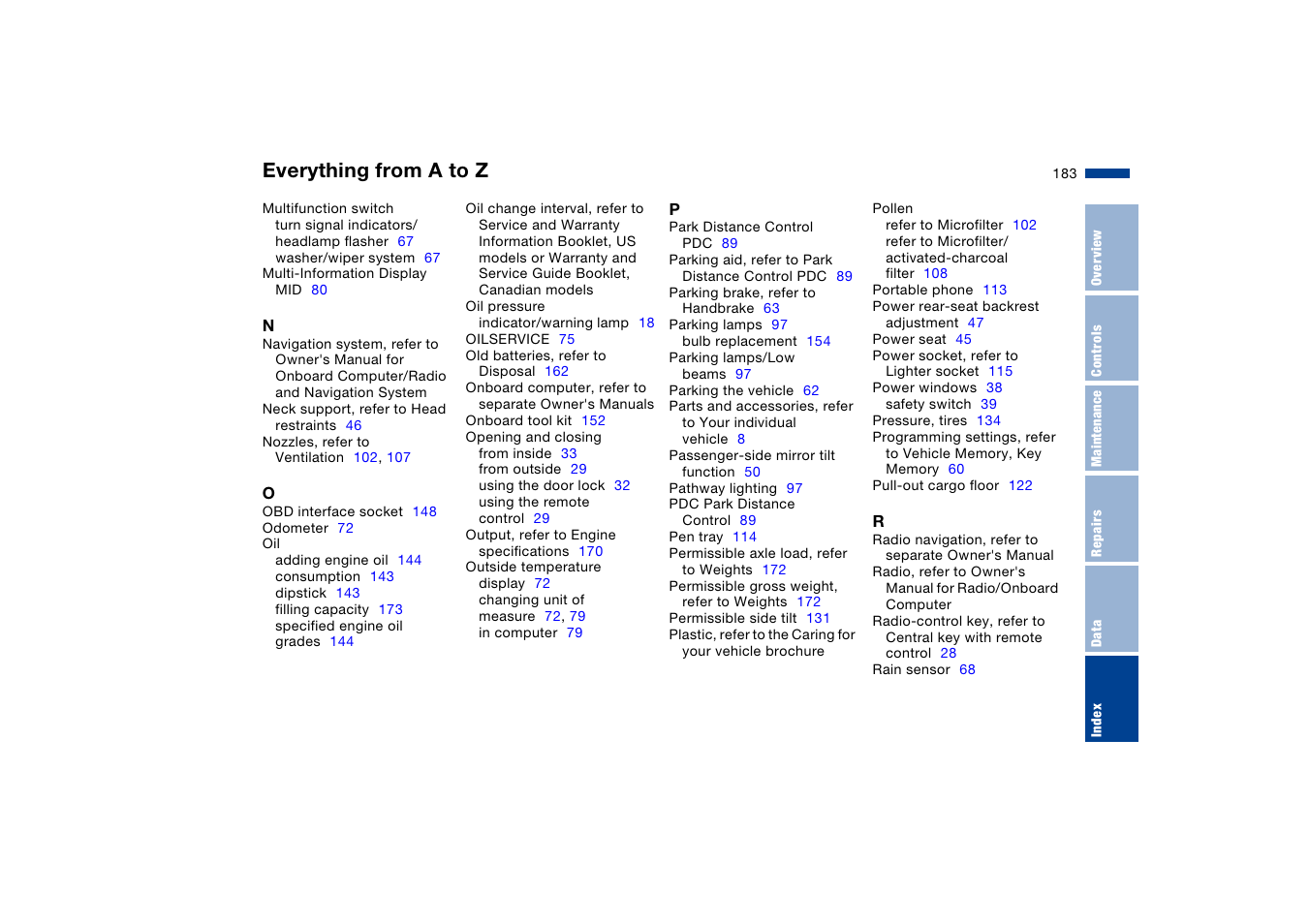 Everything from a to z | BMW X5 User Manual | Page 185 / 193