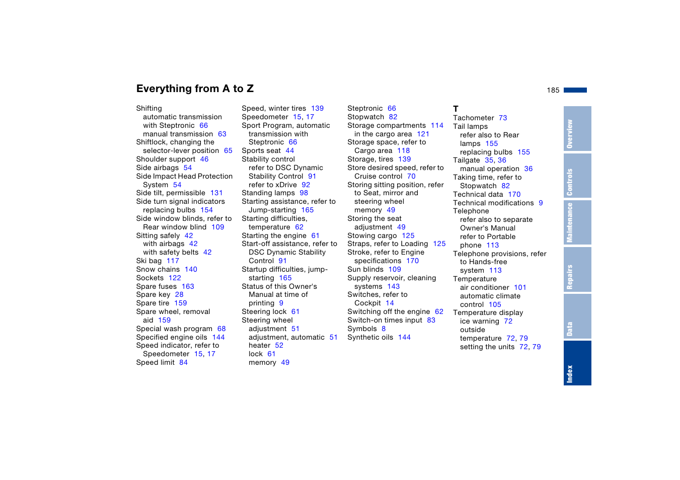 Everything from a to z | BMW X5 User Manual | Page 187 / 193