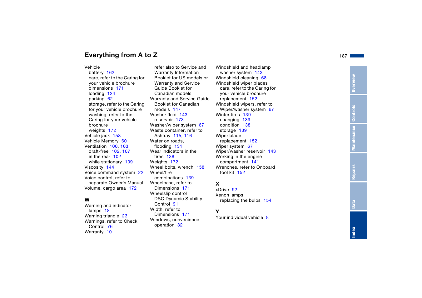Everything from a to z | BMW X5 User Manual | Page 189 / 193