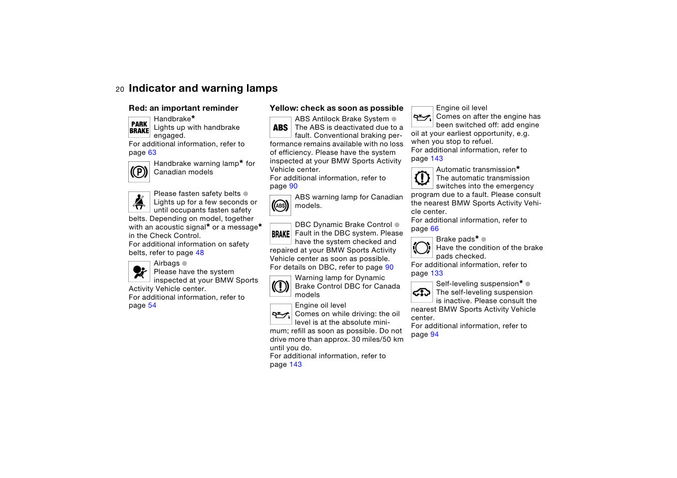 Indicator and warning lamps | BMW X5 User Manual | Page 22 / 193