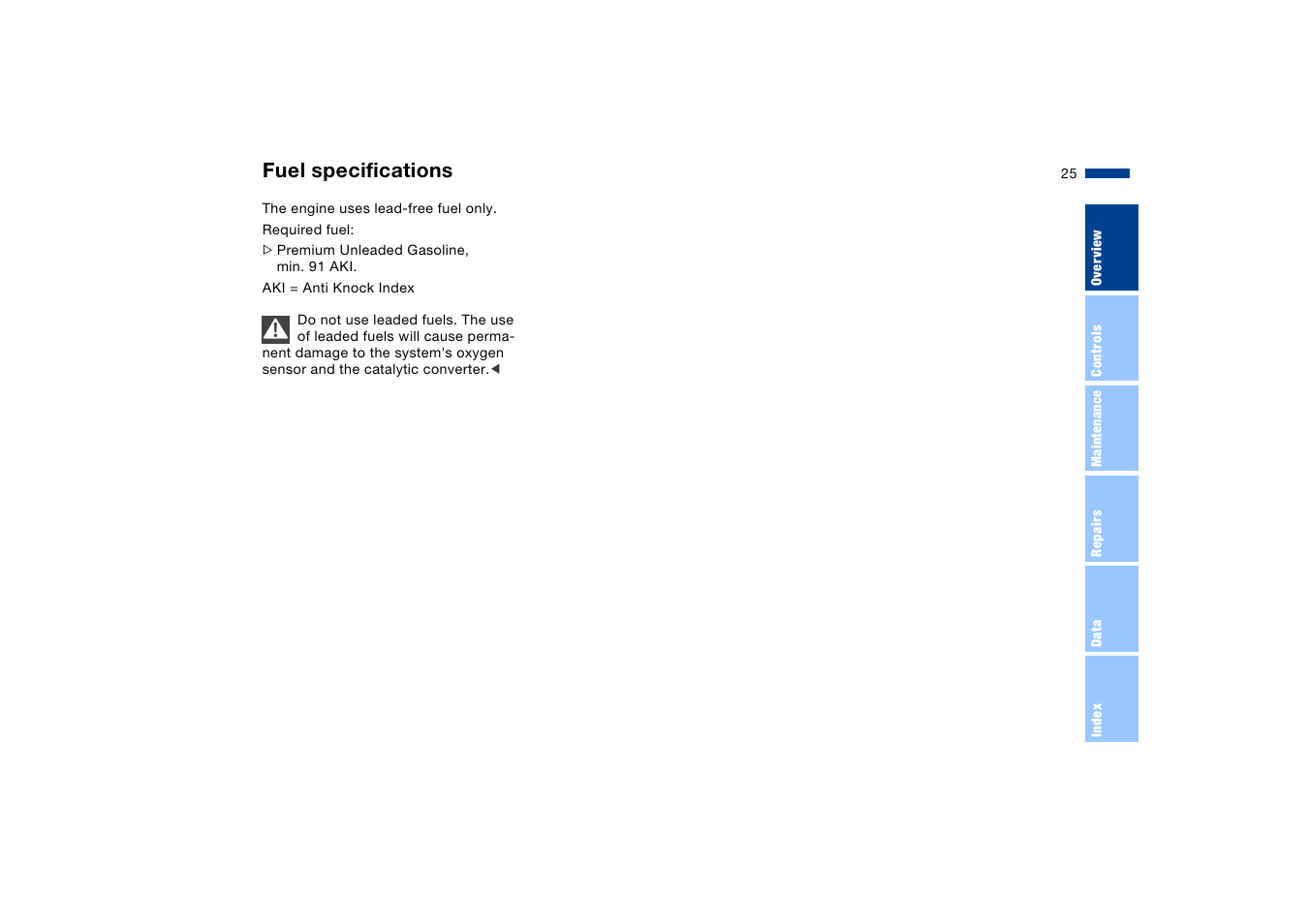 Fuel specifications | BMW X5 User Manual | Page 27 / 193