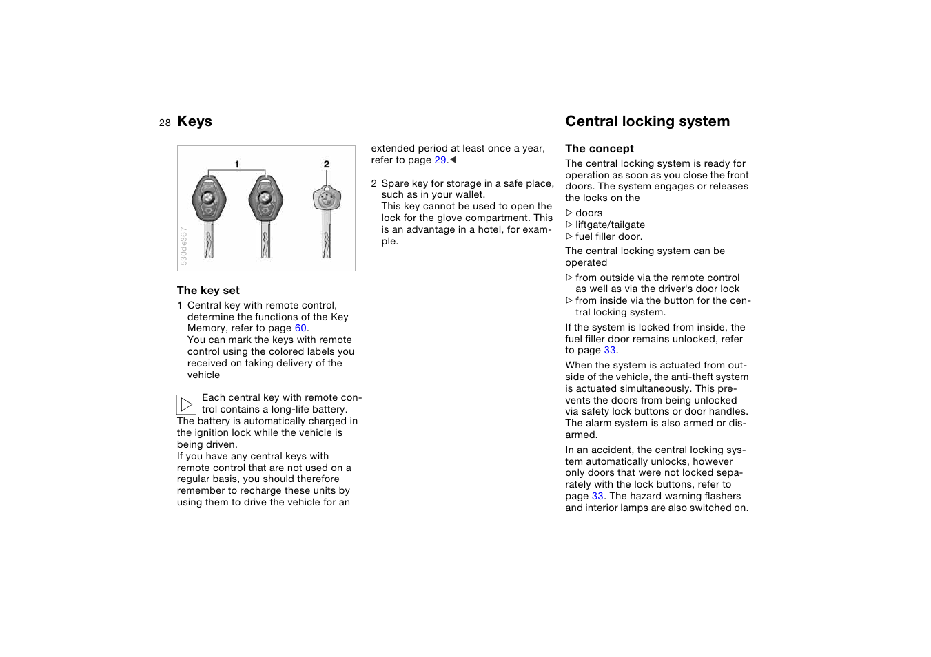 Keys, Central locking system, Keys central locking system | BMW X5 User Manual | Page 30 / 193