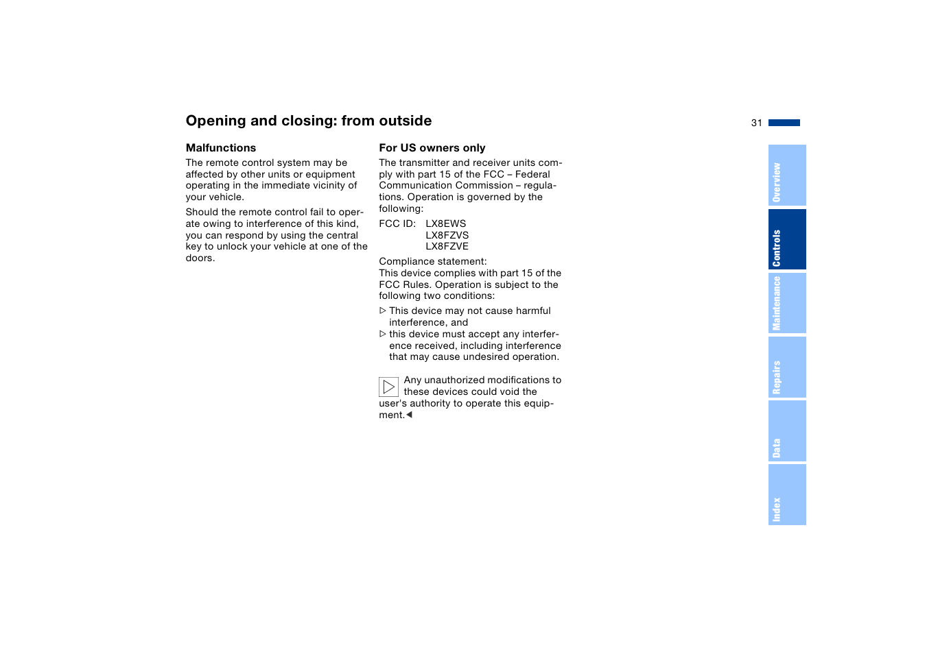 Opening and closing: from outside | BMW X5 User Manual | Page 33 / 193