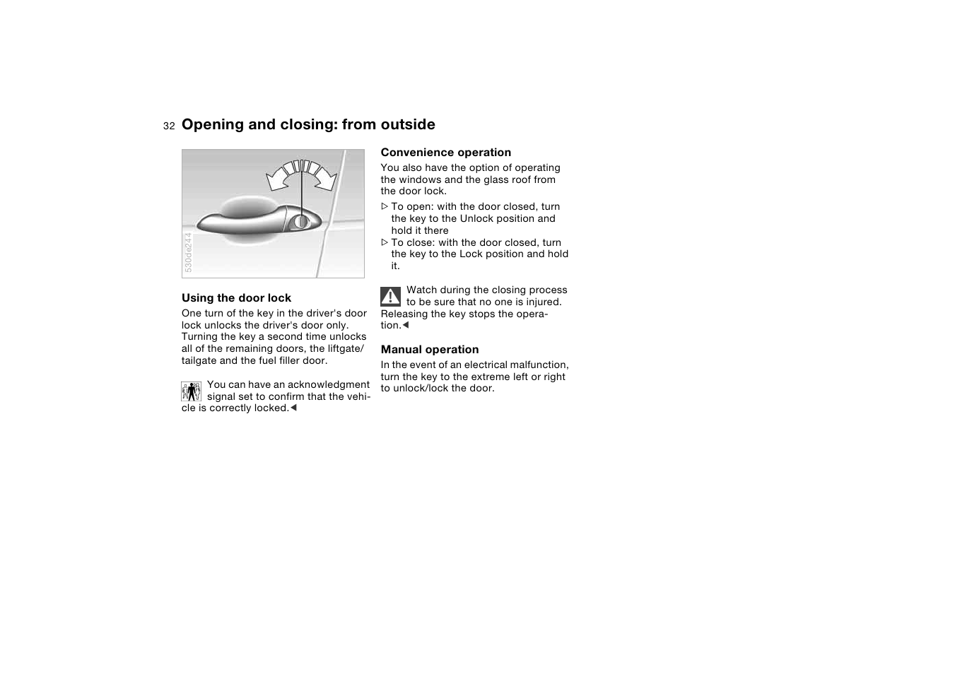 Opening and closing: from outside | BMW X5 User Manual | Page 34 / 193