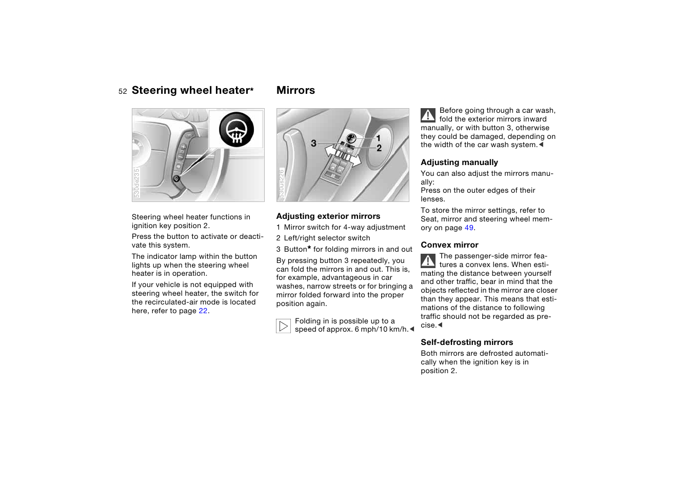 Steering wheel heater, Mirrors | BMW X5 User Manual | Page 54 / 193