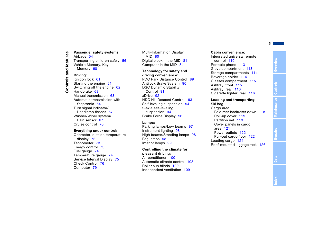 BMW X5 User Manual | Page 7 / 193