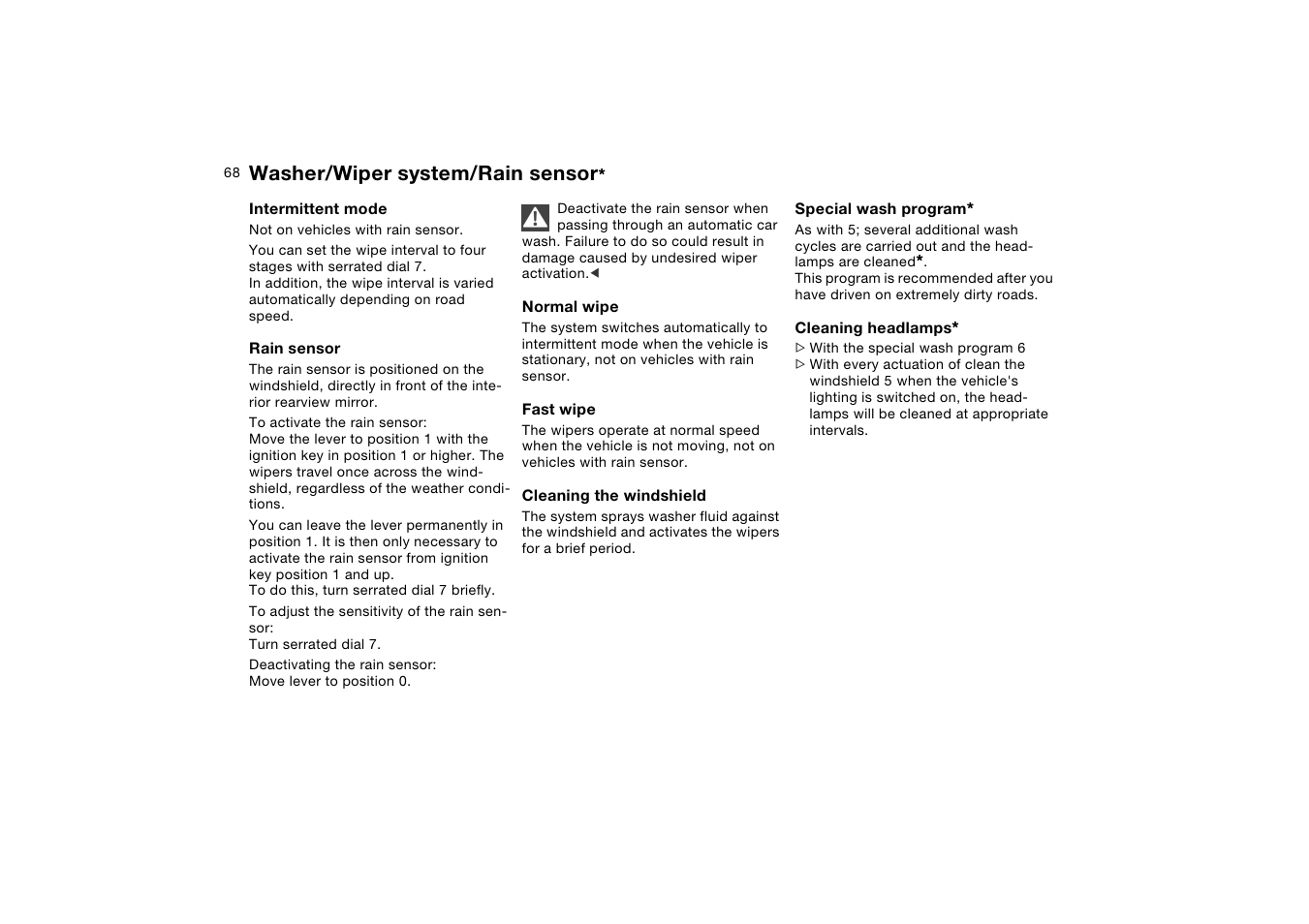 Washer/wiper system/rain sensor | BMW X5 User Manual | Page 70 / 193