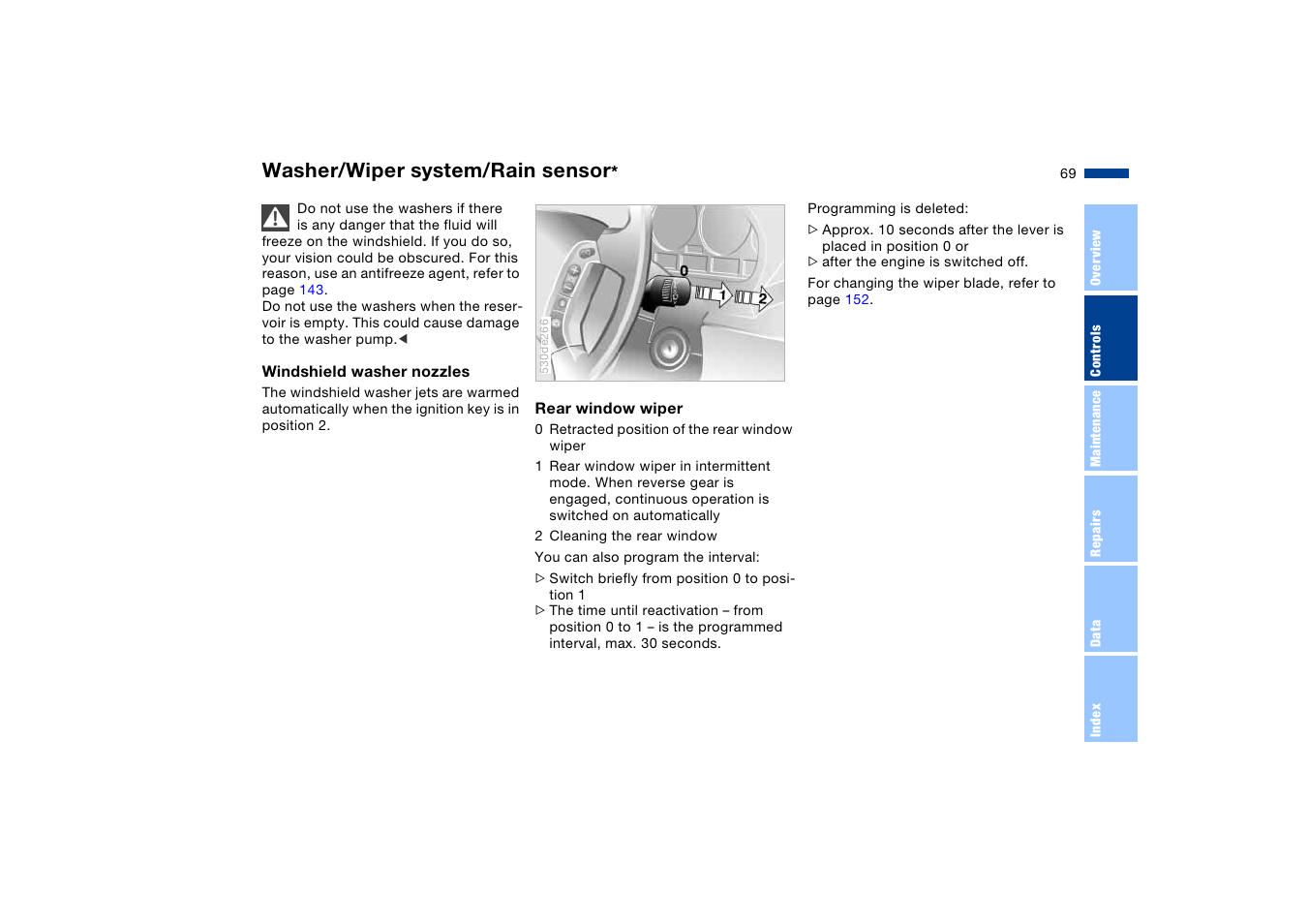 Washer/wiper system/rain sensor | BMW X5 User Manual | Page 71 / 193