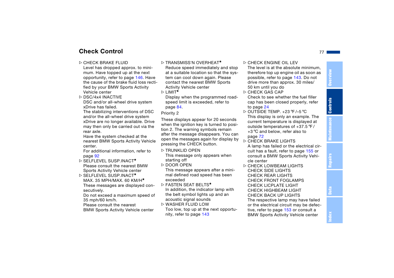 Check control | BMW X5 User Manual | Page 79 / 193