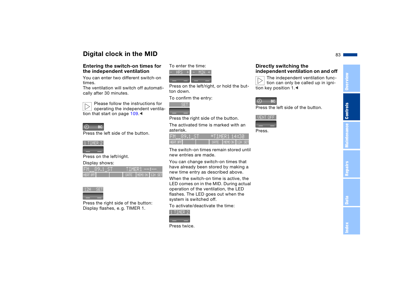 Digital clock in the mid | BMW X5 User Manual | Page 85 / 193