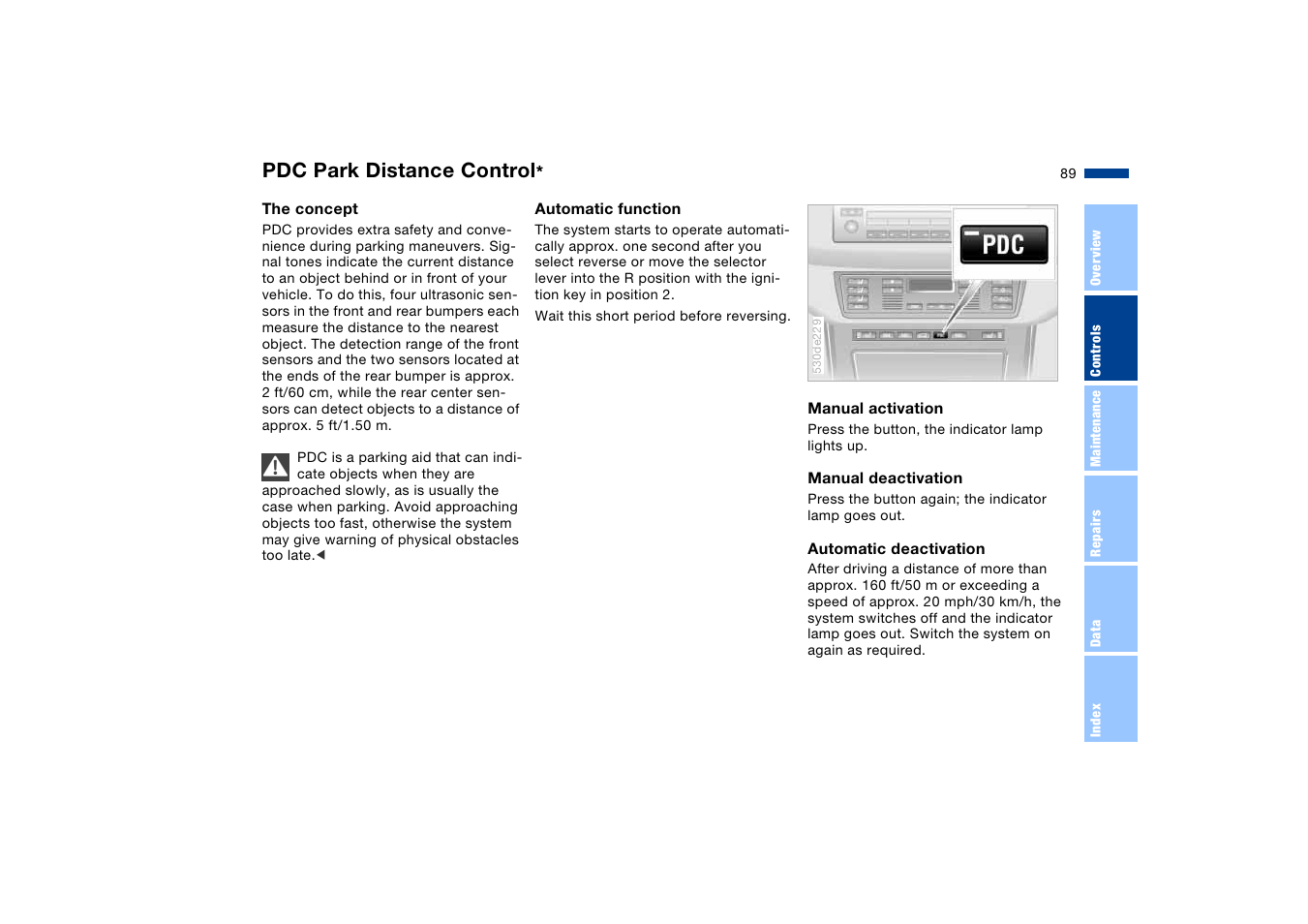 Pdc park distance control | BMW X5 User Manual | Page 91 / 193