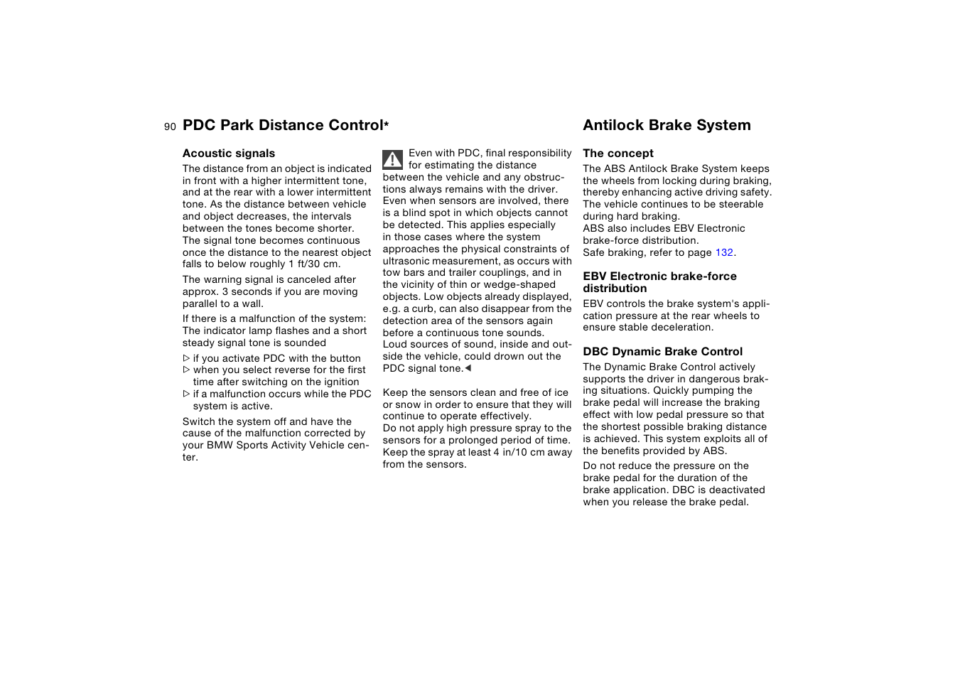 Antilock brake system, Pdc park distance control | BMW X5 User Manual | Page 92 / 193