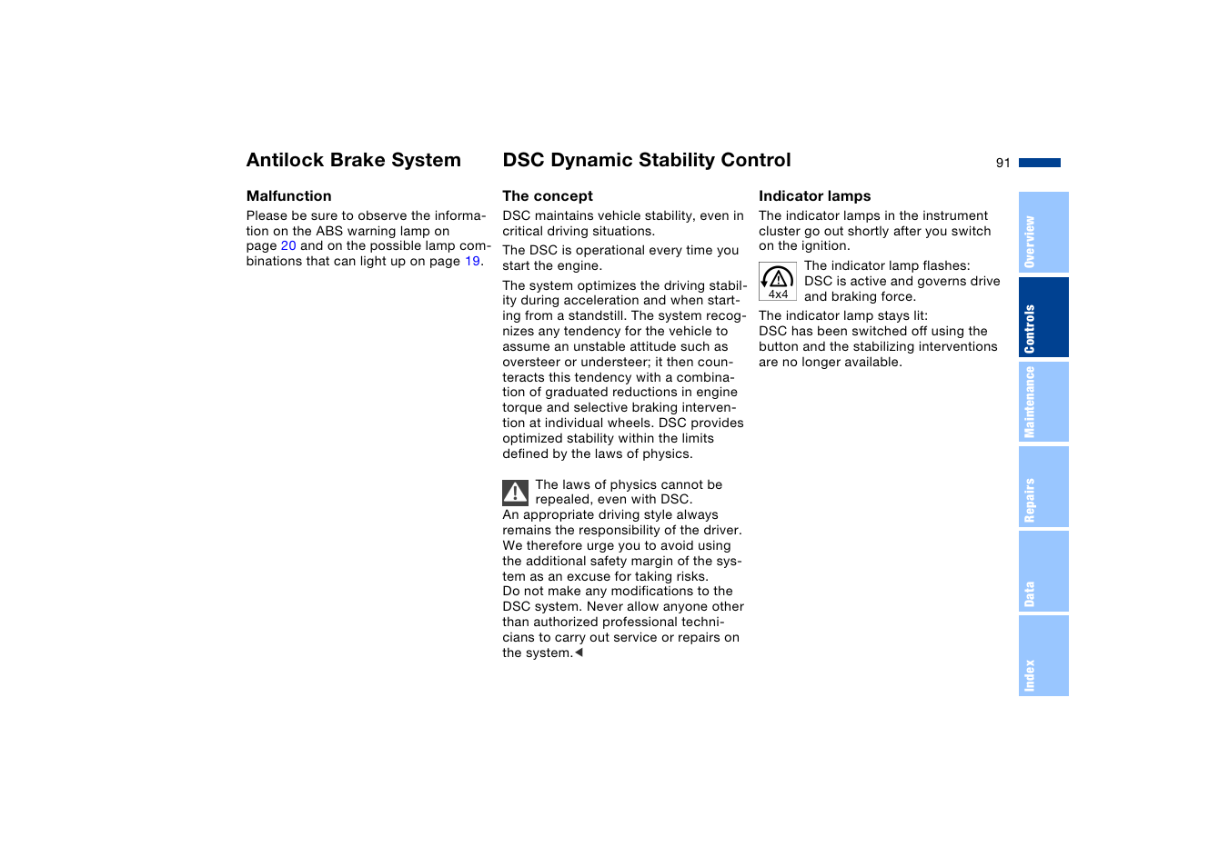 Dsc dynamic stability control | BMW X5 User Manual | Page 93 / 193