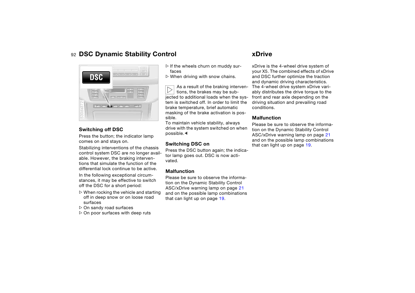 Xdrive, Dsc dynamic stability control xdrive | BMW X5 User Manual | Page 94 / 193