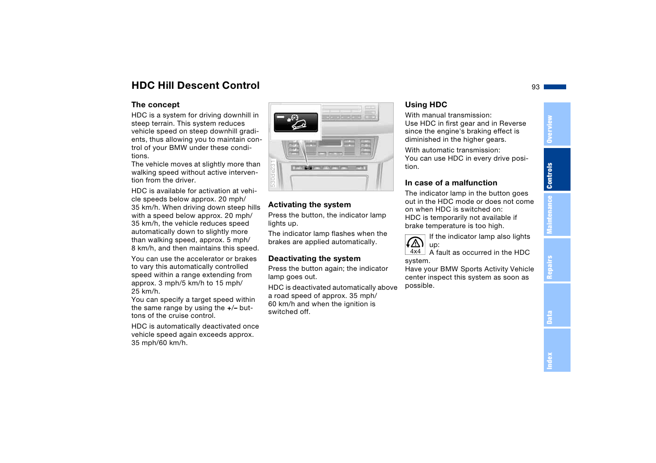 Hdc hill descent control | BMW X5 User Manual | Page 95 / 193