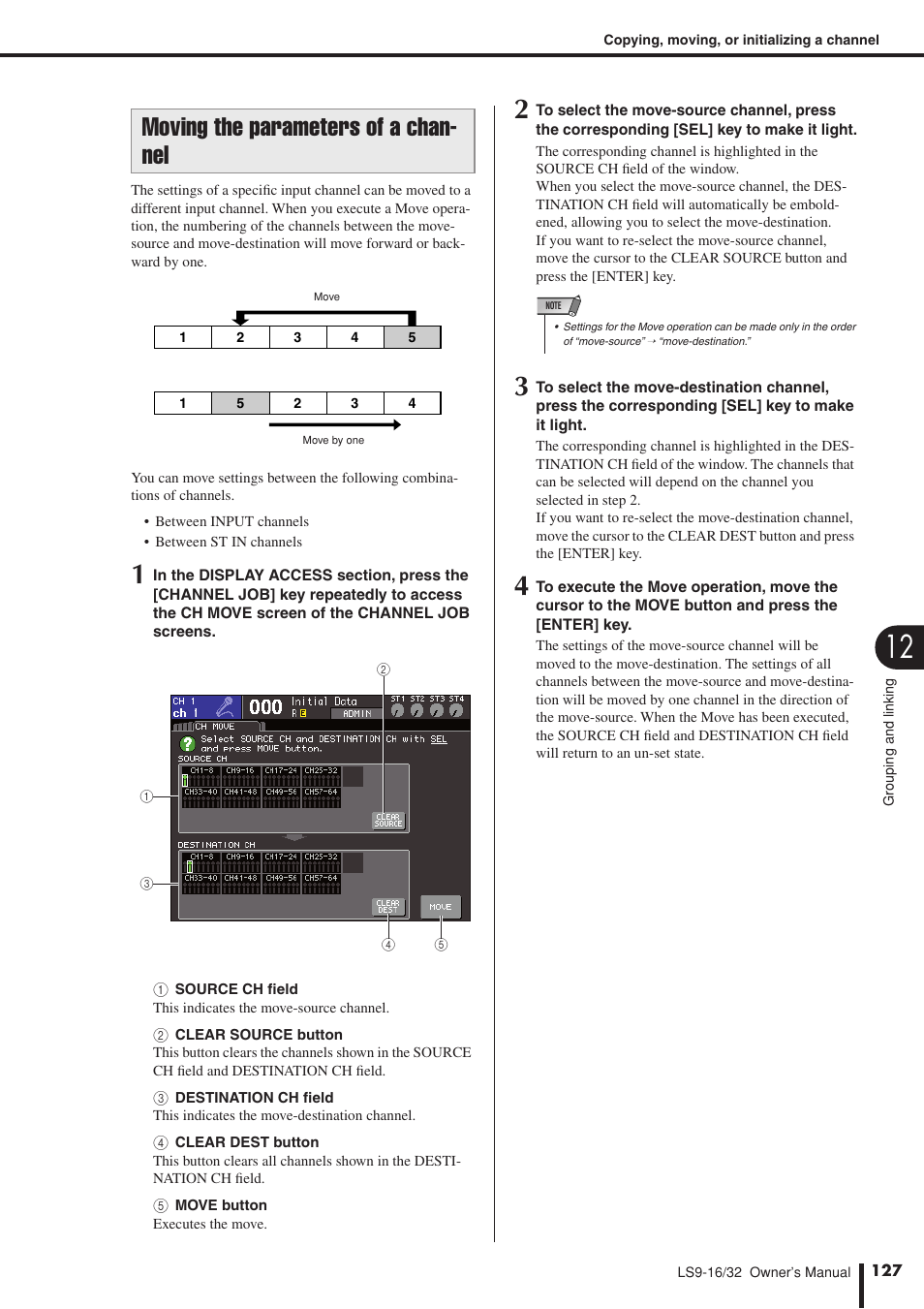 Moving the parameters of a channel, Moving the parameters of a chan- nel | Yamaha LS9 User Manual | Page 127 / 290