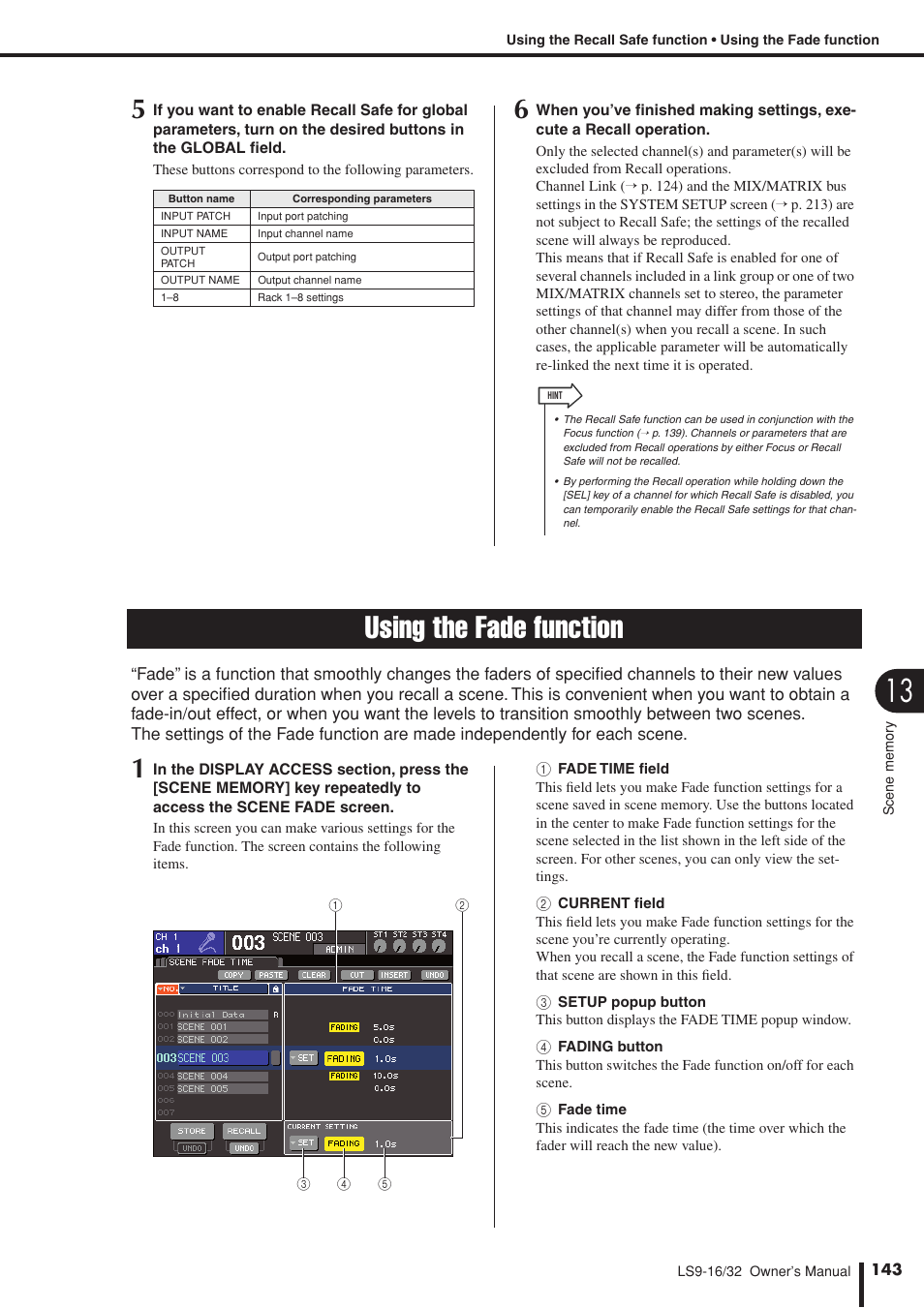 Using the fade function, P. 143), and | Yamaha LS9 User Manual | Page 143 / 290