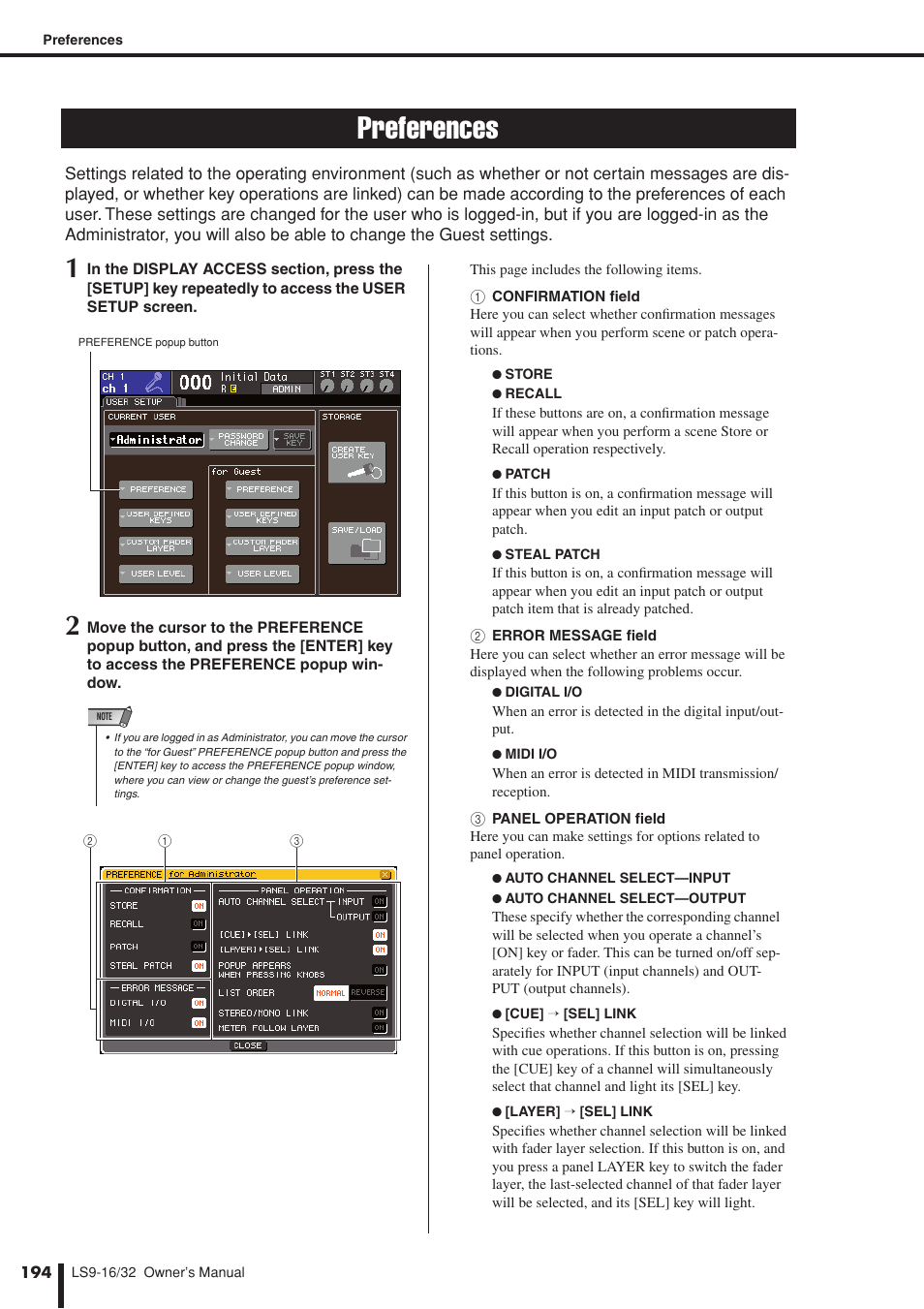 Preferences, P. 194), y, Ameter | P. 194), Ation, Details, refer to, X does not appear | Yamaha LS9 User Manual | Page 194 / 290